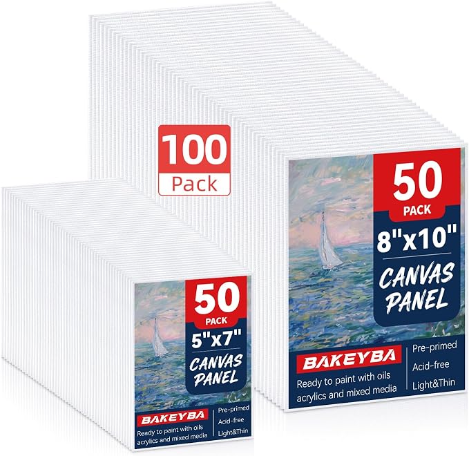 Painting Canvas Boards 100 Pack 5x7, 8x10 Inch, 50 of Each, Canvas Panels | for Kids,100% Cotton Primed Non Toxic for Acrylic Watercolor Paint