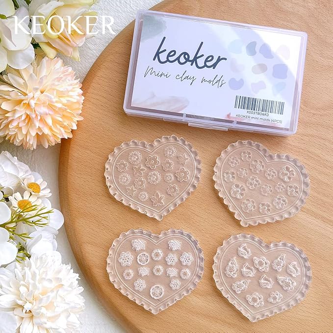 KEOKER Flower Polymer Clay Molds - 4 Pcs Floral Molds for Jewelry Making, Miniature Molds, Earring Molds (Substitute Polymer Clay Cutters) (4PCS)