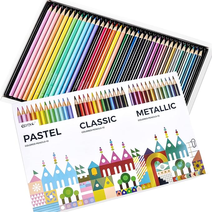 ECOTREE Colored Pencils, Back to School Supplies, 36 Count | Pastel Coloring for Adults and Kids, Art Supplies for School, Drawing, Shading, Pre-Sharpened, Soft Core, Triangular Grip