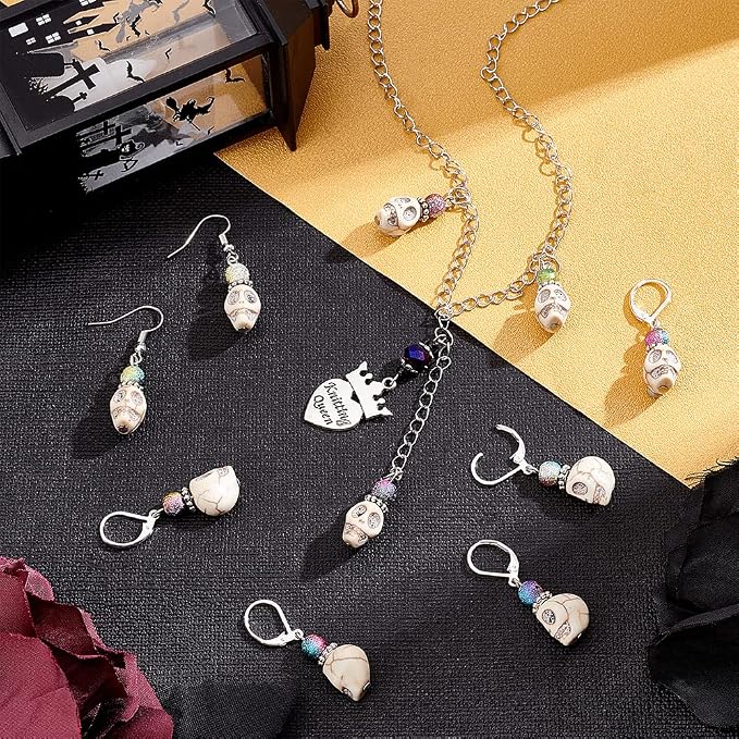 NBEADS 15 Pcs Skull Stitch Markers, Skull and Colorful Acrylic Beads Crochet Stitch Marker Charms Removable Locking Stitch Marker for Knitting Weaving Sewing Accessories Quilting Handmade Jewelry