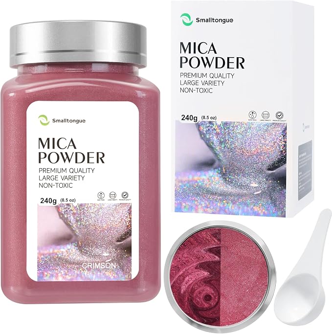 Mica Powder, Crimson, 240g with Scoop, Complies with ASTM D-4236 | For Epoxy Resin, Soap, Bath Bomb, Candle| Safety Material| Odorless| Brilliant Colors