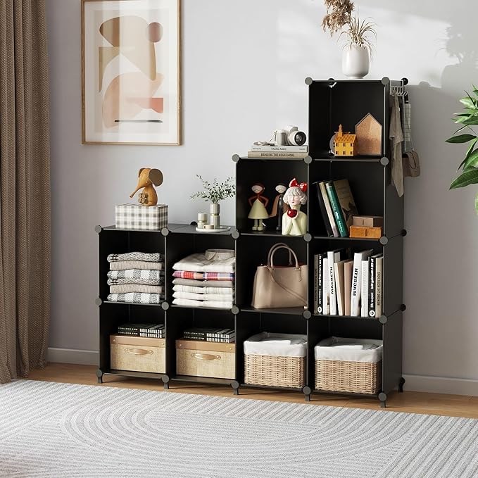 AWTATOS 12 Cube Storage Organizer, Closet Organizer Storage Shelves, Black