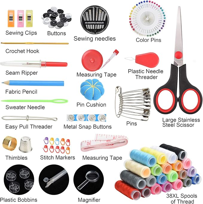 Sewing Kit, 184 Large Premium Sewing Supplies, 38 XL Thread Spools, Suitable for Traveller, Adults, Kids, Beginner, Emergency, DIY and Home Button Repair Kit