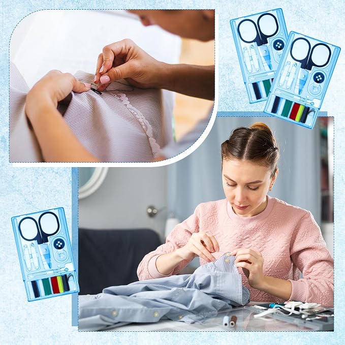 Knitgrip 50 Boxes Mini Travel Sewing Kit Quick Fix Sewing Kits Bulk, Blue