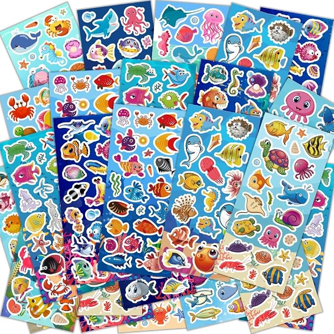 36 Sheets Ocean Stickers for Kids, 700+ Under The Sea Fish Animal Stickers | Ocean Stickers for for Scrapbooking, Water Bottles, Kids Party Favors,Crafts Decorations