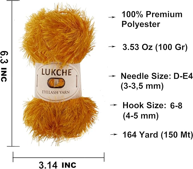 Eyelash Fun Fur Yarn Premium 100% Polyester 164 Yds (150 Mt), 3.53 Oz (100 Gr) Colorful Crochet Yarn Dıy Hand Knitting. (Orange, 3 Skein)