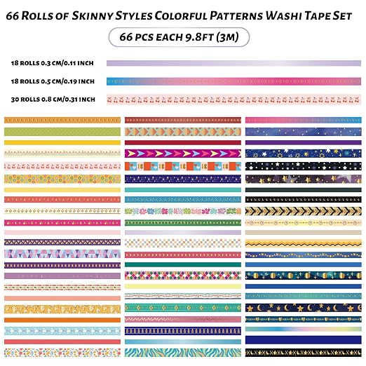 NANYNNU 66 Rolls Gold Foil Washi Tape Set - Decorative Washi Stickers, Colored Tape, Cute Washi Tapes for Journaling Supplies, Scrapbooking Supplies kit, Junk Journal, Craft Supplies