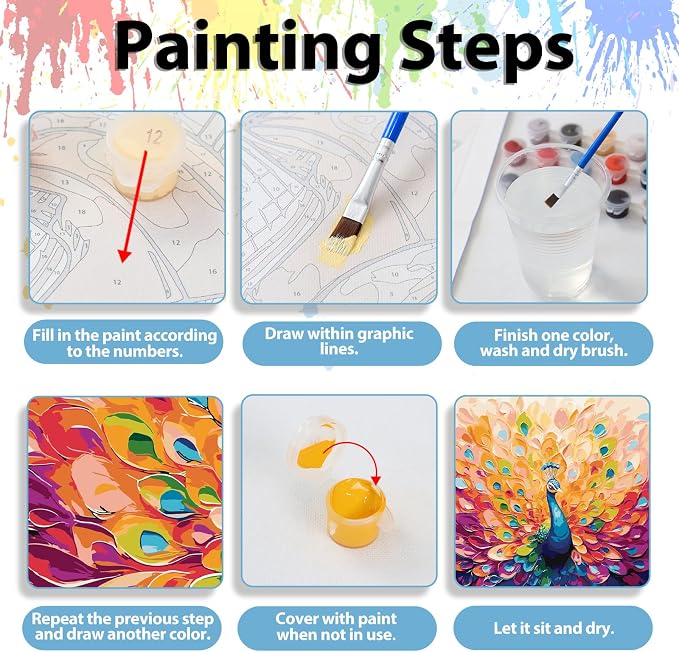 Paint by Number for Adults, Paint by Numbers Kit for Adults 16x16 Inch | Peacock Paint by Numbers Kit for Adults, Acrylic Painting by Numbers, DIY Arts and Crafts for Gifts or Home Decor