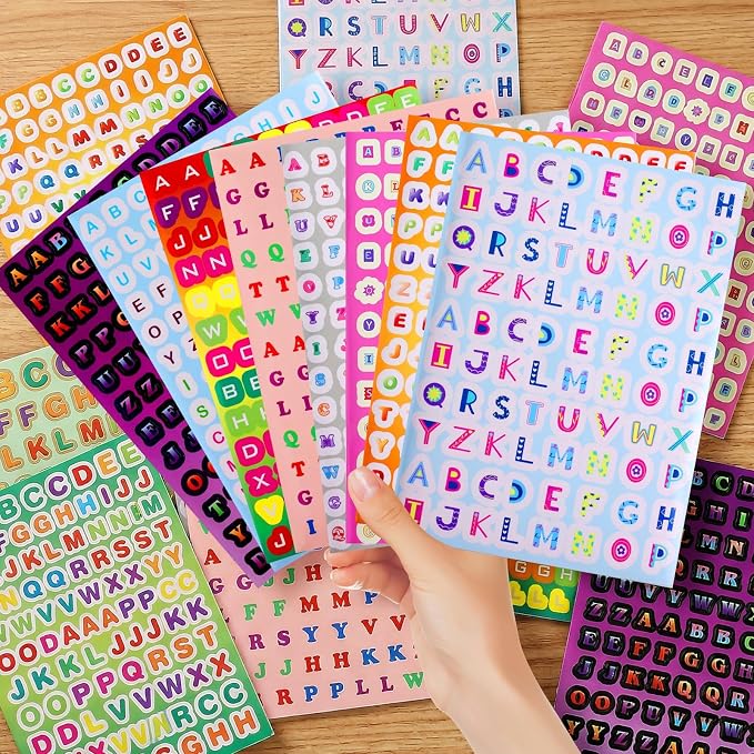 Tmtains 2000+ Pcs Letter Stickers for Scrapbooking 20 Sheets Letter Sticker Book Colorful Mixed-Size Scrapbook Stickers Cute Alphabet Sticker for Junk Journal Supplies DIY Crafts Learning Album Decor