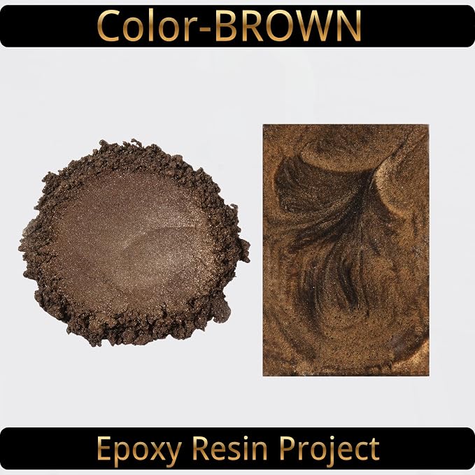 Mica Powder, Brown, 240g with Scoop, Complies with ASTM D-4236 | For Epoxy Resin, Soap, Bath Bomb, Candle| Safety Material| Odorless| Brilliant Colors