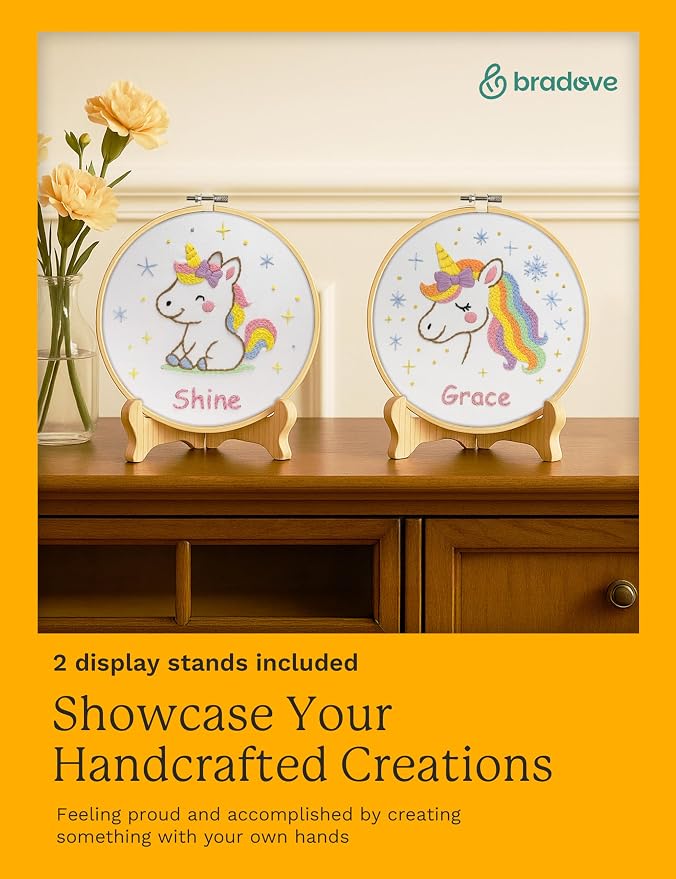 Bradove Unicorns Embroidery Kit for Beginners with Patterns | Beginner Embroidery Kit for Adults and Kids, Hand Embroidery for Beginners, Learn to Embroider Kit Adult Beginner