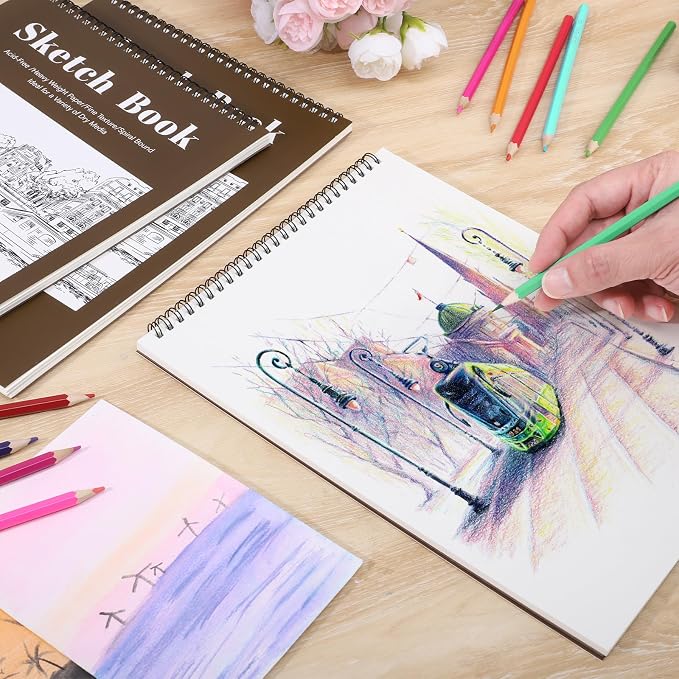 4 Pack Sketch Books 9 × 12 in, Top Spiral, 30 Sheets Each, Drawing Pad | 100gsm Acid-Free Paper, Hardcover with Rigid Backboard, Lay-Flat Top Spiral, for Sketching, Drawing & Dry Media
