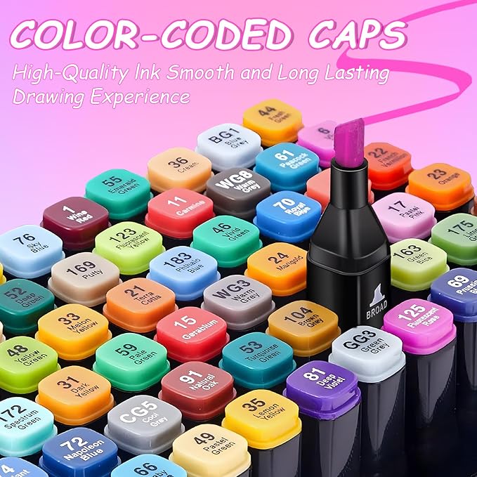 168 Colors Alcohol Markers Set, Dual Brush Tip Art Coloring Markers for Adult Drawing, Permanent Alcohol Based Colored Sketch Pens Art Supplies Gifts for Illustration