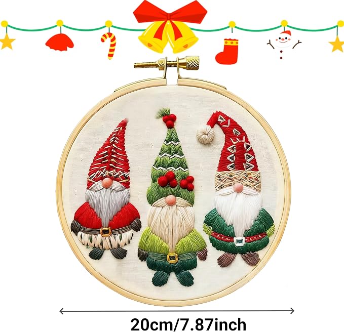 YOUDRN Christmas Embroidery Kits, Gnomes Embroidery Kits for Adults