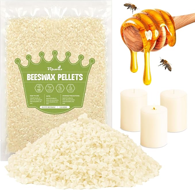 VIPwax White Beeswax Pellets 1LB, Natural Organic Beeswax for Candle Making | Natural, Organic, Candle Making, Premium Beeswax, Body, Skin Care DIY, Lip Balm and Soap Making Supplies