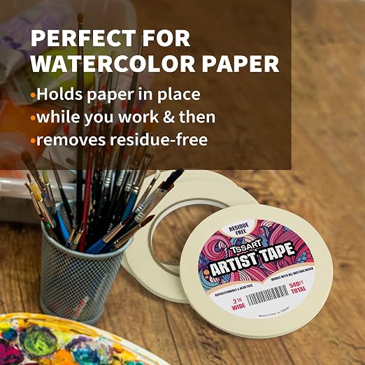 3 Pack White Artist Tape - Masking Artists Tape for Drafting Art Watercolor Painting Canvas Framing - Acid Free 0.2 Inch Wide 180FT Long