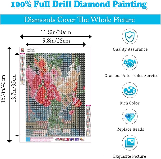 Ausanrl Flowers Diamond Painting Kits for Adults-Diamond Art Kits for Adults Beginner,5D Diamond Painting Flowers,Gem Art Kits for Gift Home Decor 12x16inch