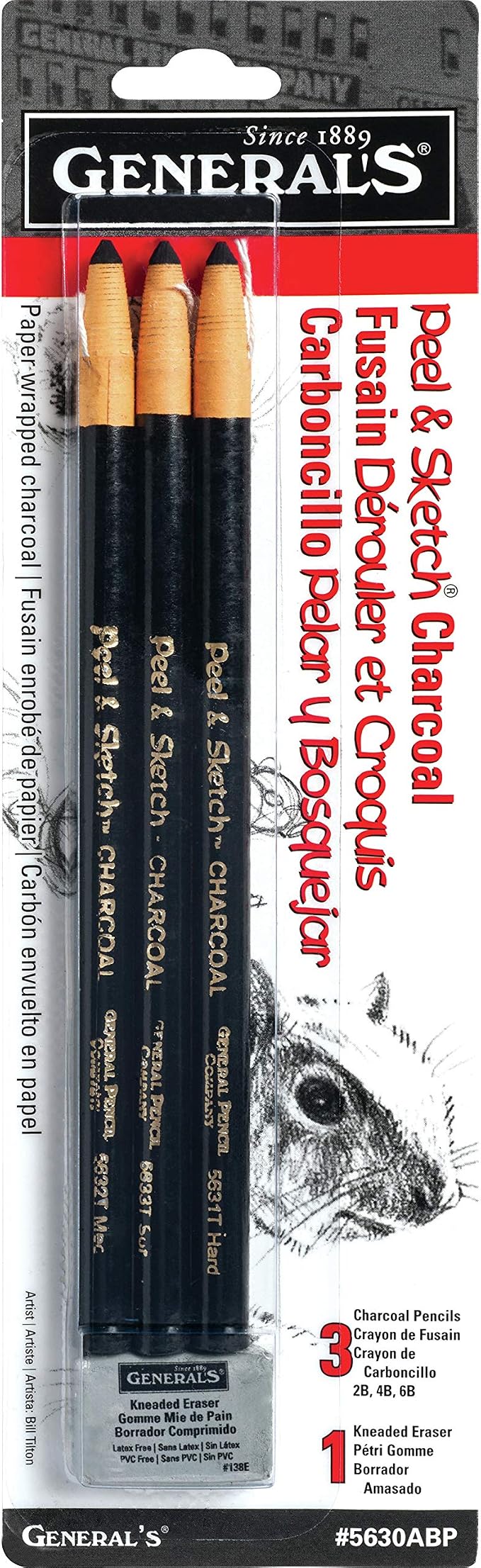 GENERAL'S Peel & Sketch Charcoal Pencils 3/Pkg-