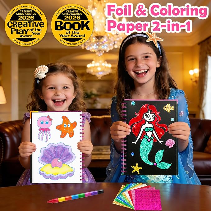FUNNYB&G Foil Art Craft Kit for Kids, Sparkly Birthday Gift Toy for Girls | No Mess, Kids Ages 4-10 Create Sparkling Artwork, A Creative Gift for Birthdays, Holidays, Travel Activities,Screen-Free Fun