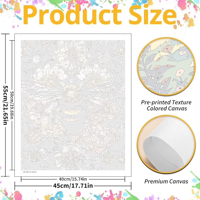 Bee Paint by Numbers Kit for Adults, 16x20 inch | DIY Painting Kits Crafts for Adults, Relieve Stress, Gift, Home Wall Decor
