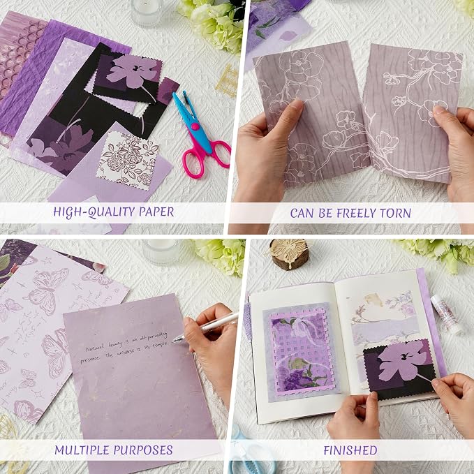 50 Sheets Purple Scrapbook Paper, A5 Scrapbooking Textured Decor Papers