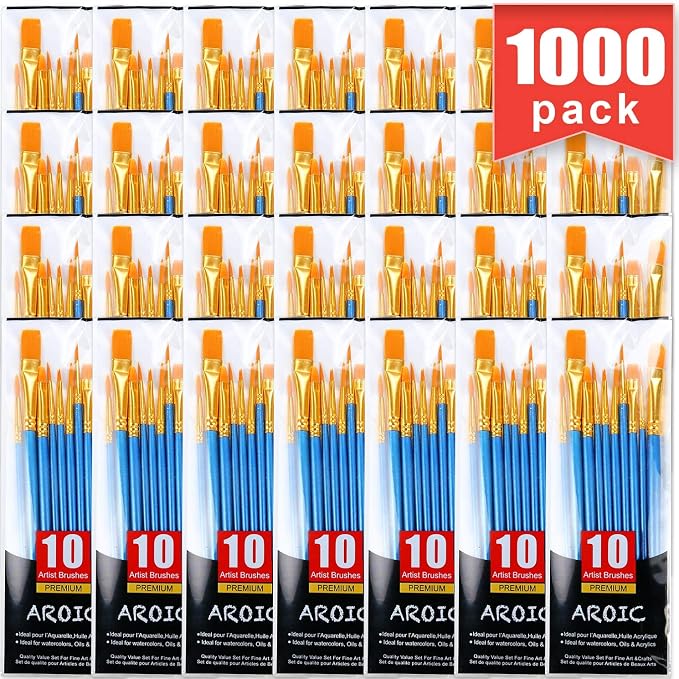 Acrylic Paint Brush Set, 100 Packs / 1000 pcs Nylon Hair Brushes for All Purpose Oil Watercolor Painting Artist Professional Kits | Acrylic Painting, Nylon Hair Brushes for All Purpose Oil Watercolor Painting Artist Professional Kits