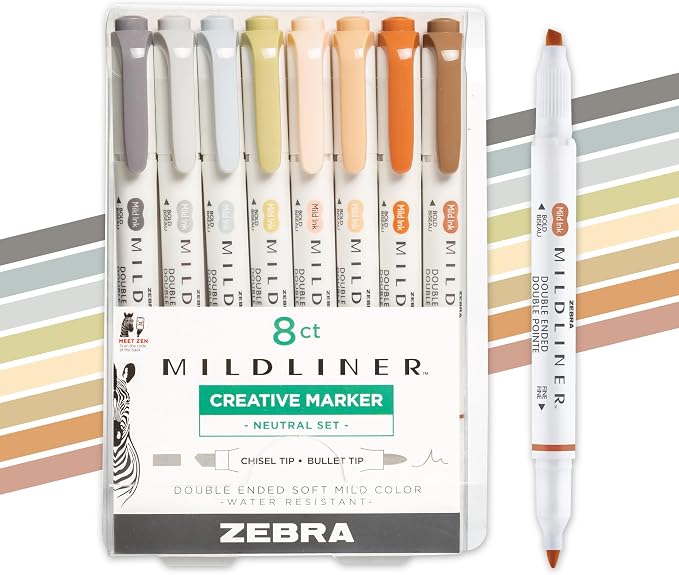 Zebra Pen MILDLINER No Bleed Highlighter, Neutral Vintage, Dual Tip, 8-Pack