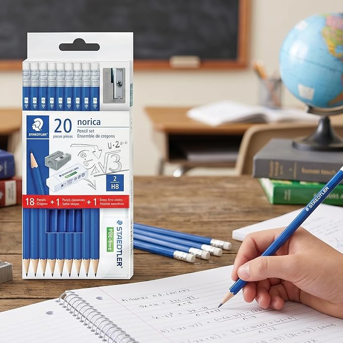 STAEDTLER Norica #2 HB Wood-Cased Pencil Set, 18 Pack, 324 Graphite Pencils | Pre Sharpened, 18 Sharpeners,18 Erasers, Break-Resistant Lead