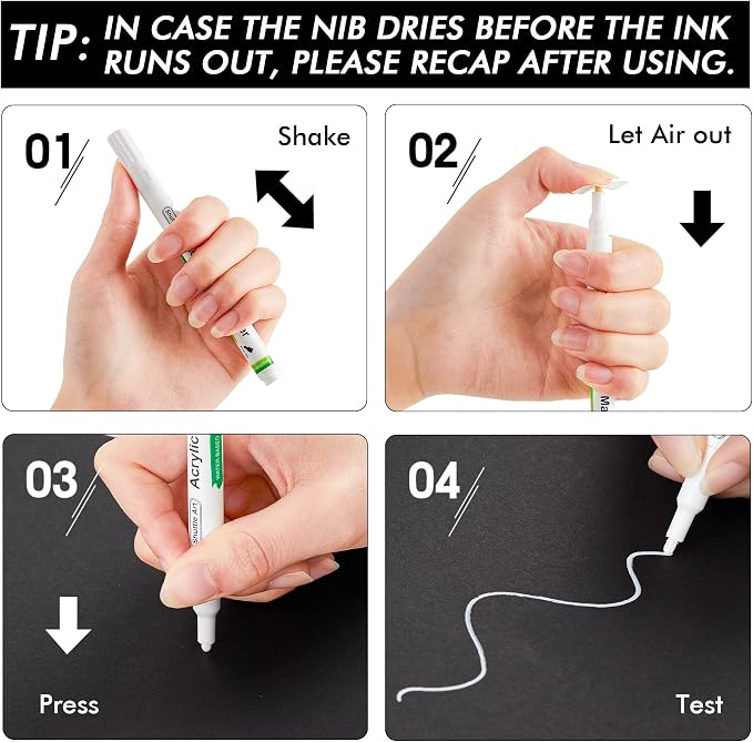 Shuttle Art 20 White Fine Tip Acrylic Paint Pens