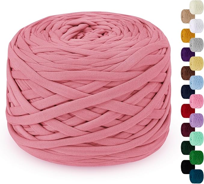 285g T-Shirt Yarn for Crocheting 109 Yards Elastic Ribbon Thick Fabric, Knitting for Crochet Bag, Blanket, Basket, DIY Projects, Home Decor (Dark Pink)