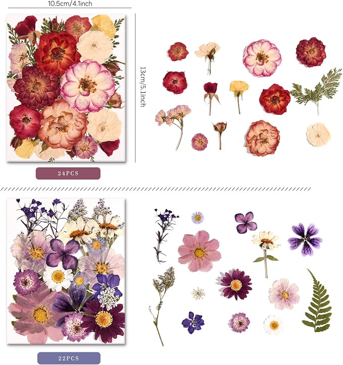 150PCS Pressed Dried Flowers Dry Leaves for DIY Crafts, Colorful