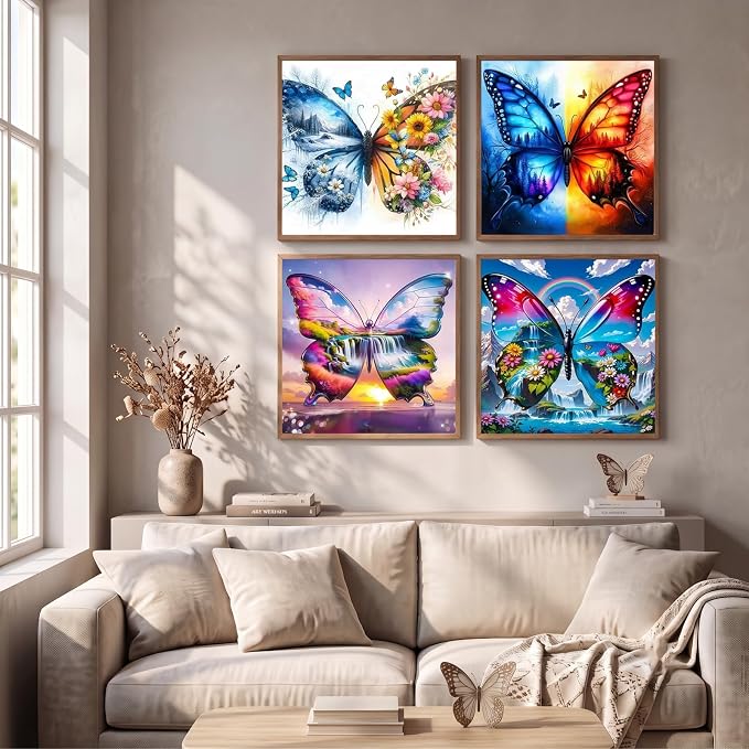 4 Pack 5D Butterfly Diamond Art kits for Adults Beginners 11.8x11.8 Inch | Four Seasons Landscape Diamond Painting Kit, DIY Full Round Drill Paint by Diamonds Dot Gem Art for Adult, Home Wall Decor