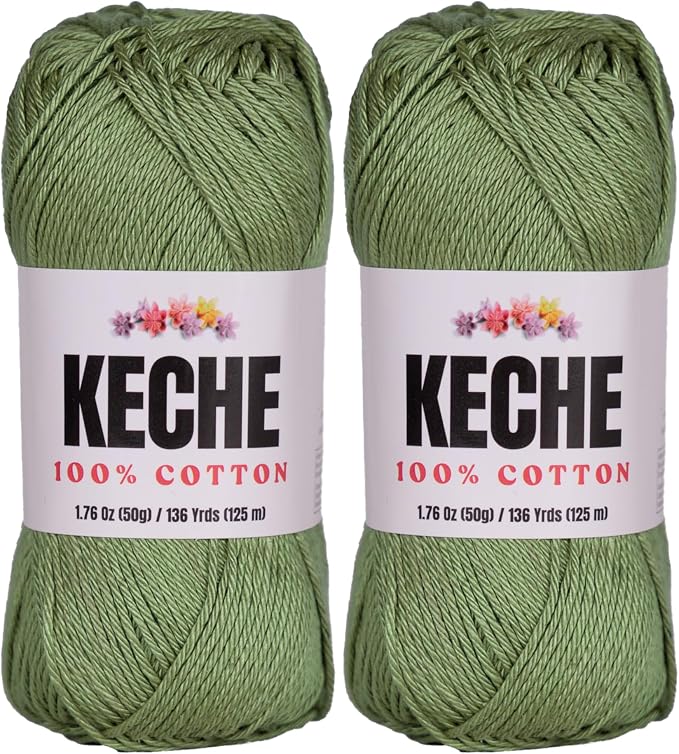 Cotton Yarn - 100% Cotton Yarn for Crocheting and Knitting, Mercerized Cotton Amigurumi Yarn Fine-Sport 2 1.76 oz (50g) / 136 Yrds (125 m) 2 Skeins - Avocado Green