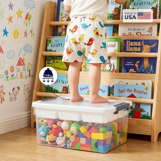 17QT 2Packs Clear Craft Organizers and Storage with Fixed-Compartment Tray, Art Supply Organizers and Storage, Craft Storage Bins with Lids for Beads, Markers, Playdoh, Tools and Coloring Books