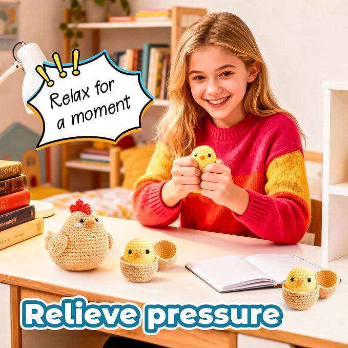 Joyclub Crochet Kit for Beginners 4 Chicken Family with Video for Adults | Amigurumi crochet with video guidance support first projects crochet Starter; a playful DIY gift for adult kitting learners