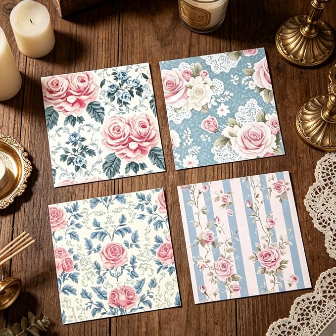 PRSTINCOL Scrapbook Paper,16 Sheets 6 x 6 Inch Romantic Style Scrapbook Supplies,Single-Sided Vivid Origami Decoupage Paper for DIY Crafts, Card Making, Art Journaling