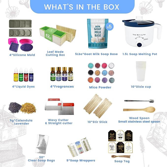 PIUH Premium Goat Milk Soap Making Kit with Soap Melter for Adults DIY Soap | All in One Soap Making Supplies Kit with Natural Goats Milk Soap Base, Soap Melting Pot and Complete Supplies for Making Soap