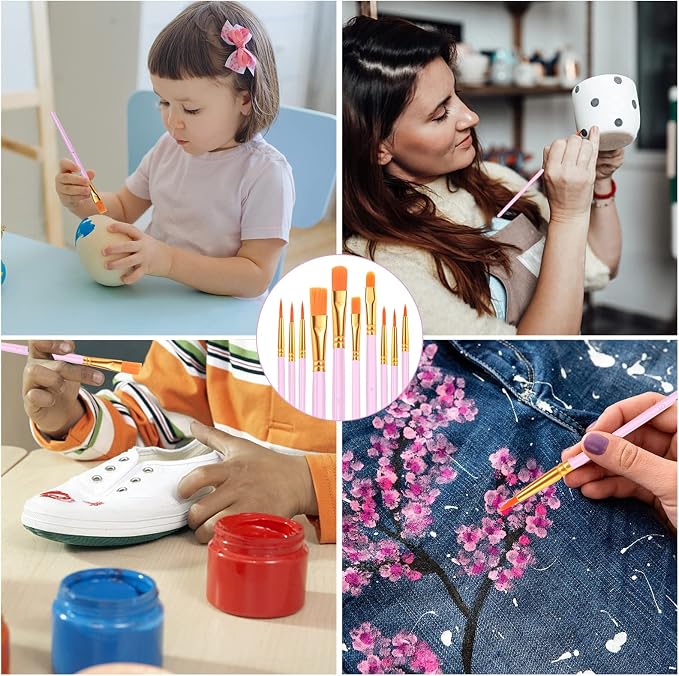 ESRICH 80PCS Pink Paint Brushes, Paint Brush for Acrylic Painting | Artist Paintbrushes for Oil Watercolor, Body Face Rock Canvas, Small Paint Brushes for Kids
