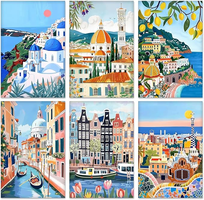 6 Pack Famous Buildings Diamond Painting for Adults,5D Diamond Art Painting for Adults Beginners,Scenic Spots DIY Full Drill Round diamonds Gem painting Crafts for Home Wall Decor and Gifts 10x12in