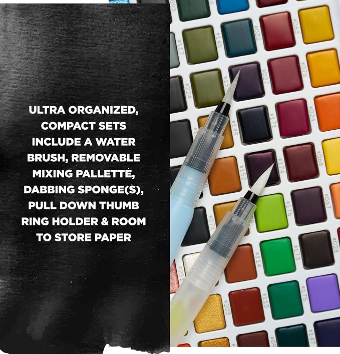 SAKURA Koi Pocket Field Sketch Kit, 24 Colors, with Water Brush | Watercolor Sets for Painting On the Go, Includes Water Brush, Sponge, and Mixing Palette, Portable Travel Art Kit