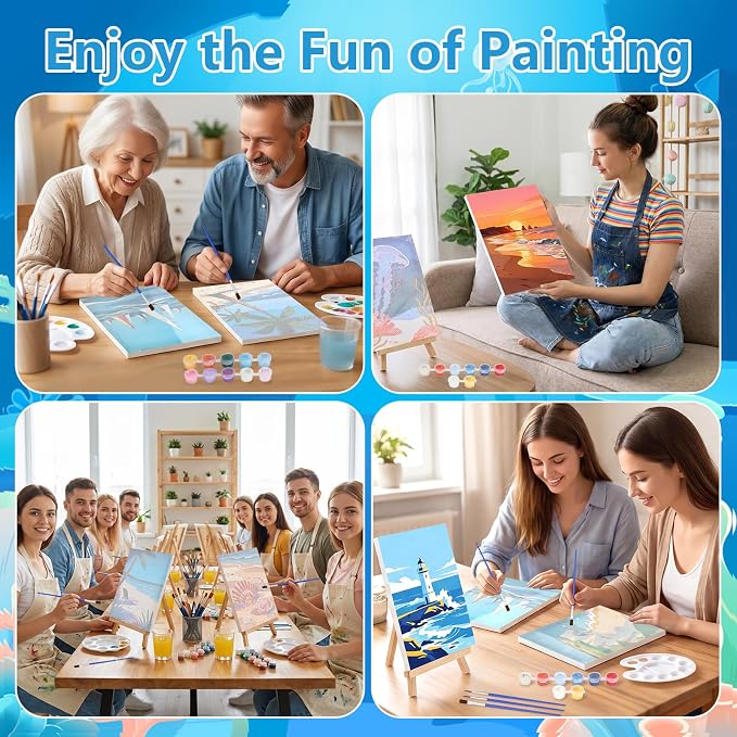 12 Set Paint by Numbers Kit for Adults Beginner with 8x12 In Ocean Painting