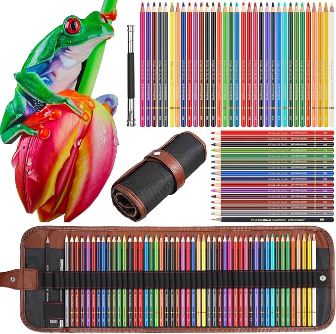 Heshengping 48 Color Colored drawing sketching Pencils Set for Coloring Books Drawing kit Art Supplies with Roll up Canvas Case gift for Adults Beginners familys