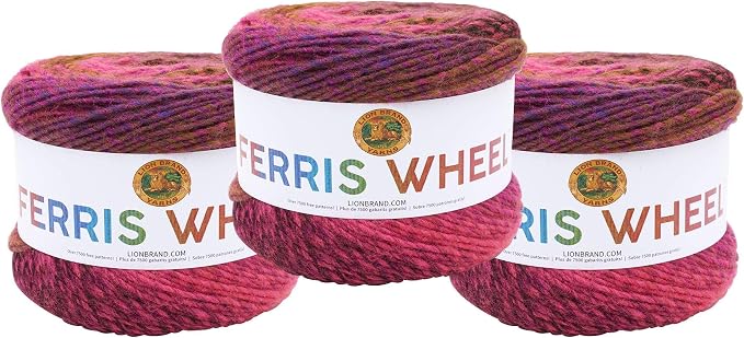 Lion Brand Yarn, Ferris Wheel Crochet Yarn, Pink Marmalade, Multi, 3 Pack