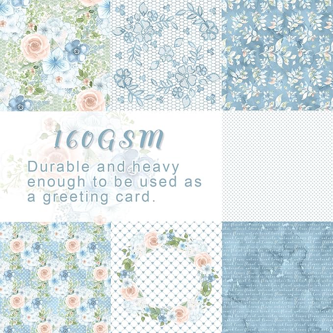 28 Sheets Scrapbook Paper, Floral Scrapbooking Specialty Papers 160gsm Cardmaking Craft Paper Pack Decorative Paper for Card Making (12"X12" Inch, Powder Blue Flowers)