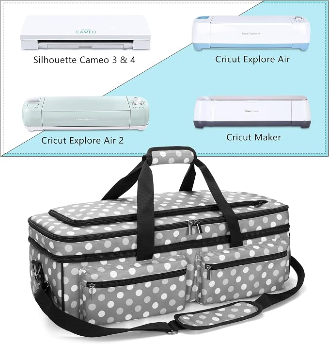 LUXJA Double-layer Bag for Cricut Explore Air (Air2) and Maker, Gray Dots