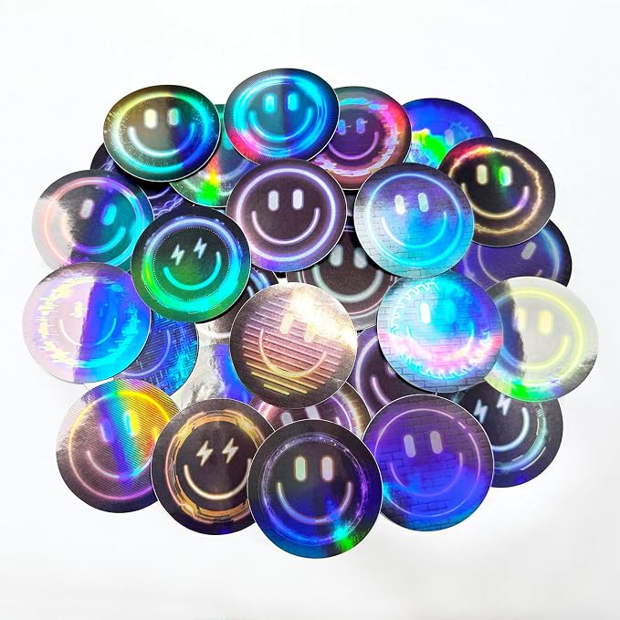 50PCS Smile Neon Stickers, Holographic Stickers