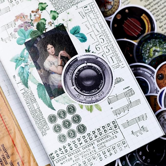 CATaireen Vintage Junk Journal Ephemera Scrapbooking Supplies Translucent Vellum Paper Stickers Card Making Decal Art Aesthetic for Adults (Ephemera Round Machinery)