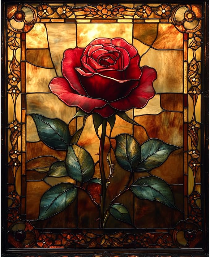 obterie Rose Paint by Numbers Kit for Adults Beginner Flowers Oil Painting Kit Adult Paint by Number Kits on Canvas DIY Painting for Beginners Art by Numbers for Gifts Home Wall Decor 16x20 Inch