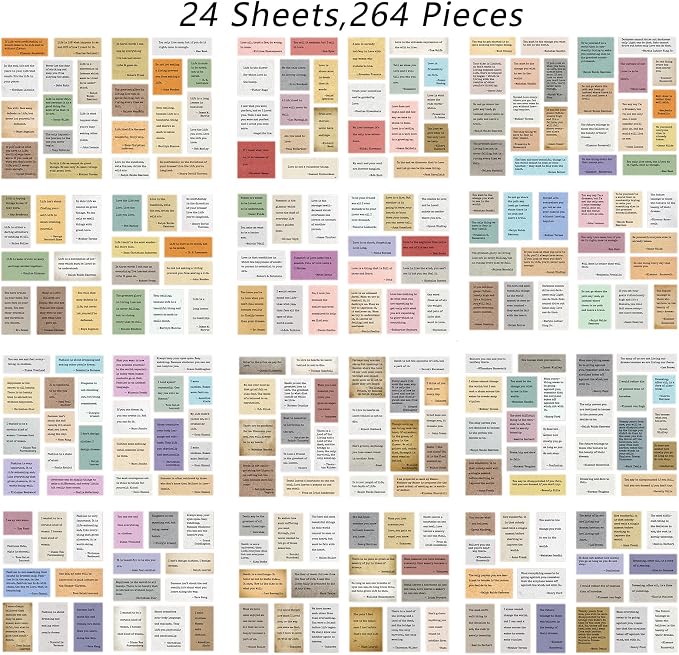 Bomichi Scrapbook Supplies - 24 Sheets 246 Pcs Word Quote Stickers, Junk Journal Supplies for Scrapbooking, Bullet Journal, DIY Craft Card Making