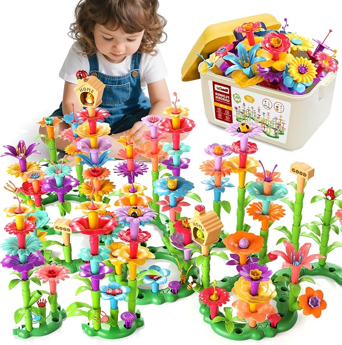 Garbo Star Flower Garden Building Toys for Girls, Educational Activity Preschool Birthday Gifts for 3 4 5 Year Old Girls, Toddler Building Stem Toys for Kids Toddlers Ages 3-5